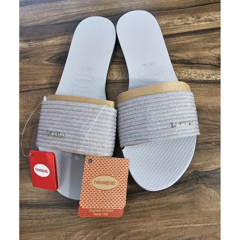 Havaianas You Malta Metallic‎ Slide Sandal Women's Metallic Ice Grey Size 9/10W - Picture 2 of 11